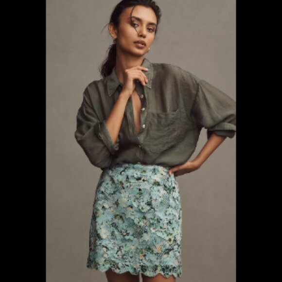 Brand New By Anthropologie Printed Embroidered Lace Mini Skirt - Picture 1 of 10